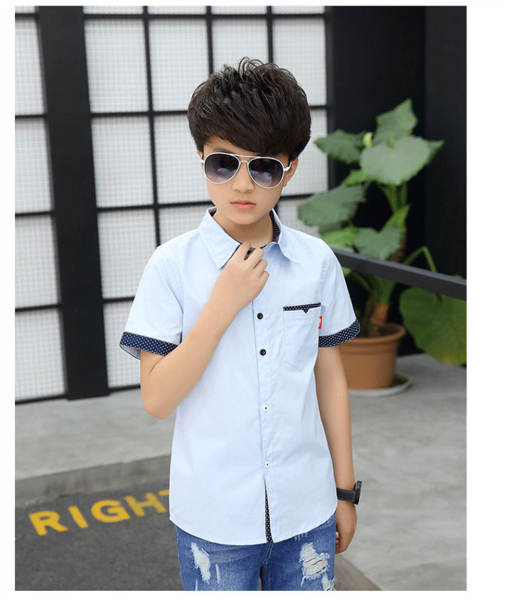 School Boys Shirts Short Sleeve Blouses For Boys Children Clothing Cotton Turn-Down Collar Kids Tops 5 7 9 11 13 15 Years Old
