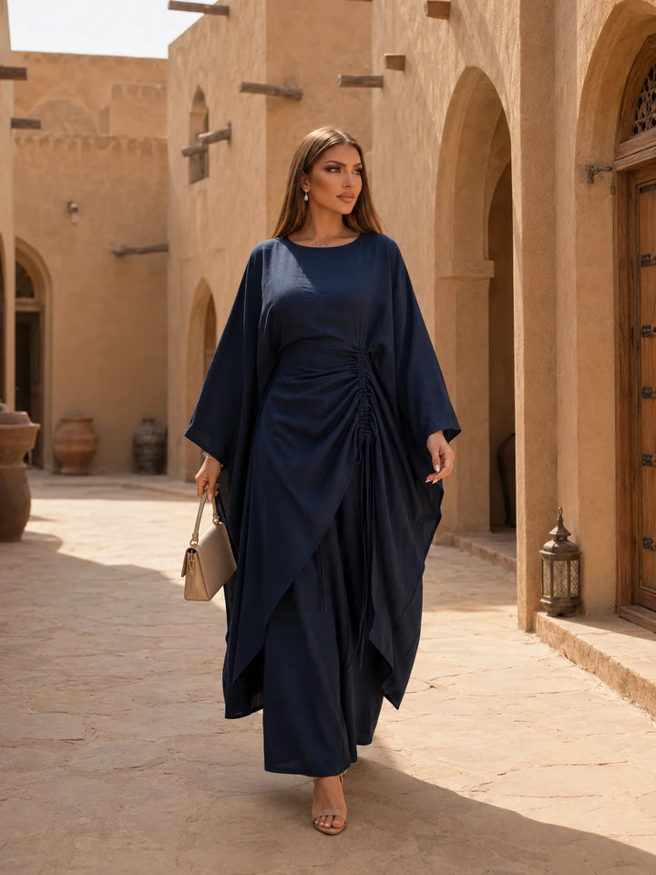 Women's Luxury Kaftan Pants Dress Set Elegant Loose Fit Batwing Sleeve Long Top with Wide Leg Pants Modest Fashion Outfit