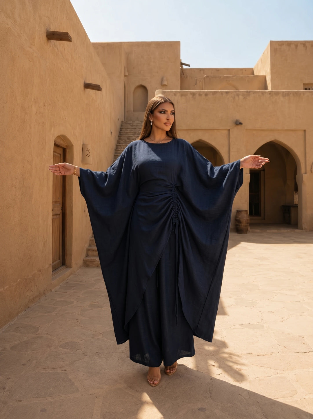 Women's Luxury Kaftan Pants Dress Set Elegant Loose Fit Batwing Sleeve Long Top with Wide Leg Pants Modest Fashion Outfit