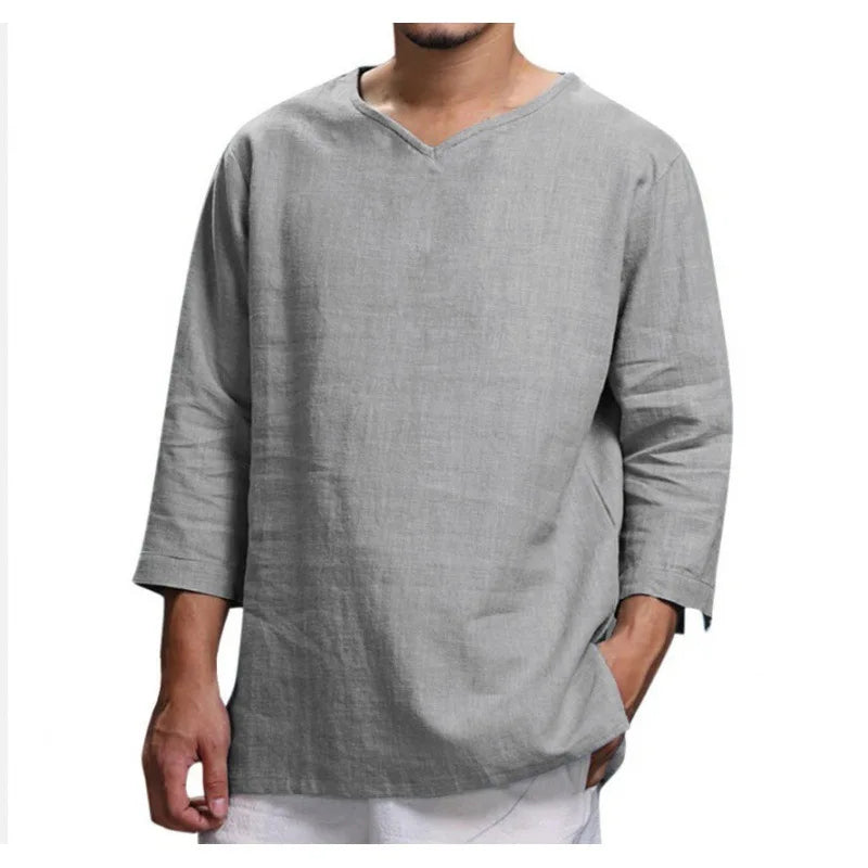 Linen Shirt Men Brief Breathable Comfy Solid Color Long Sleeve Loose Harajuku Casual Blouse Hawaiian Shirt Camisa Masculina 2022