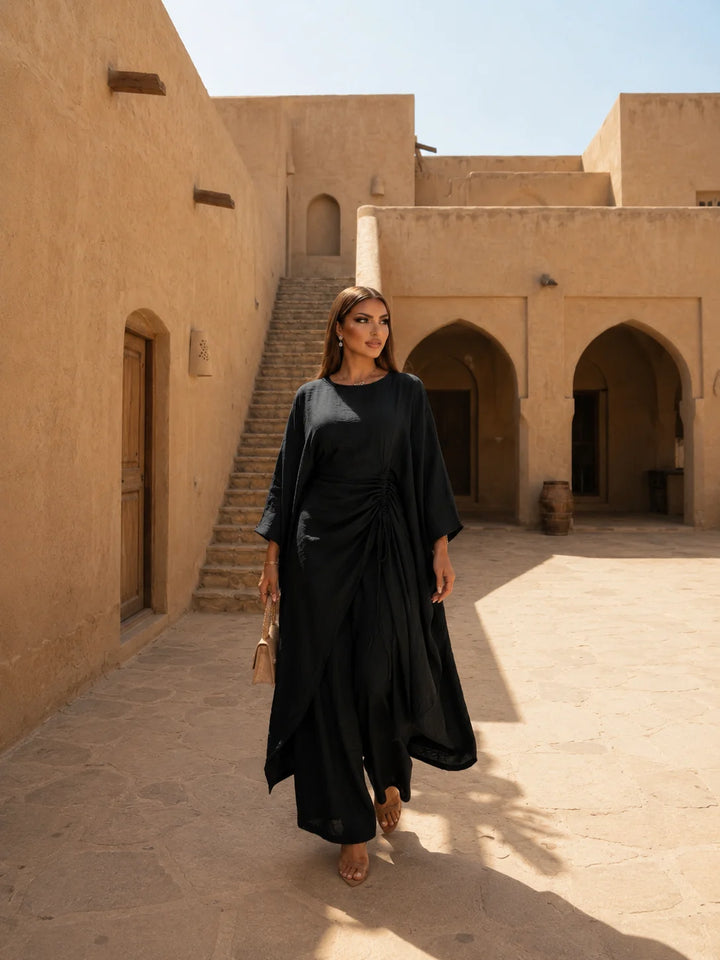 Women's Luxury Kaftan Pants Dress Set Elegant Loose Fit Batwing Sleeve Long Top with Wide Leg Pants Modest Fashion Outfit