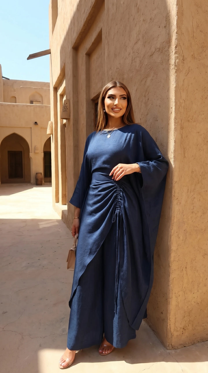 Women's Luxury Kaftan Pants Dress Set Elegant Loose Fit Batwing Sleeve Long Top with Wide Leg Pants Modest Fashion Outfit