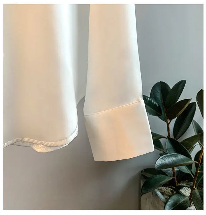 Elegant Luxury Shirts For Women Long Sleeves Satin Blouses Office Lady Loose Button Up Female Outfit White Top Spring Autumn New