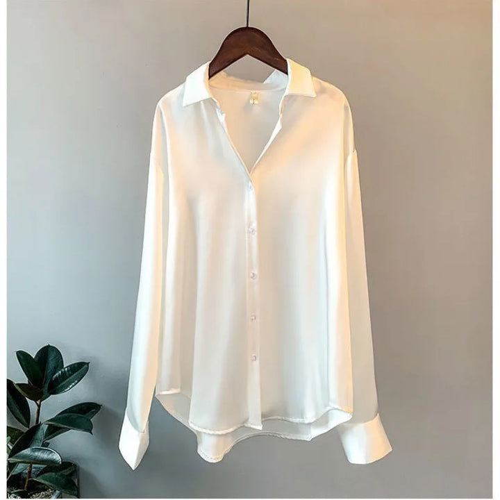 Elegant Luxury Shirts For Women Long Sleeves Satin Blouses Office Lady Loose Button Up Female Outfit White Top Spring Autumn New