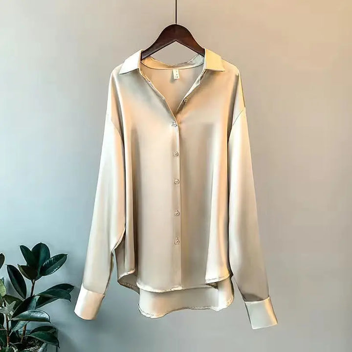 Elegant Luxury Shirts For Women Long Sleeves Satin Blouses Office Lady Loose Button Up Female Outfit White Top Spring Autumn New
