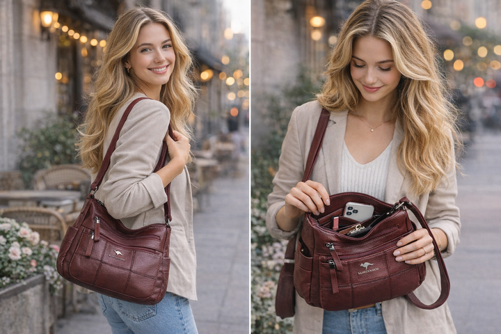 Premium Multi-Pocket Leather Crossbody Bag for Everyday Use