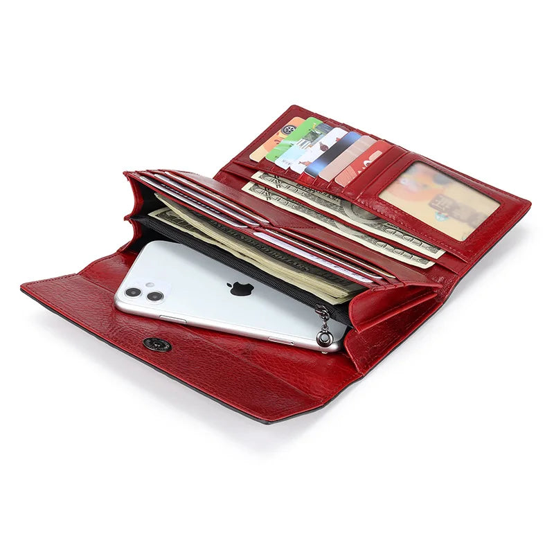 Women’s Genuine Leather Wallet – Large Cow Leather Floral Clutch Purse