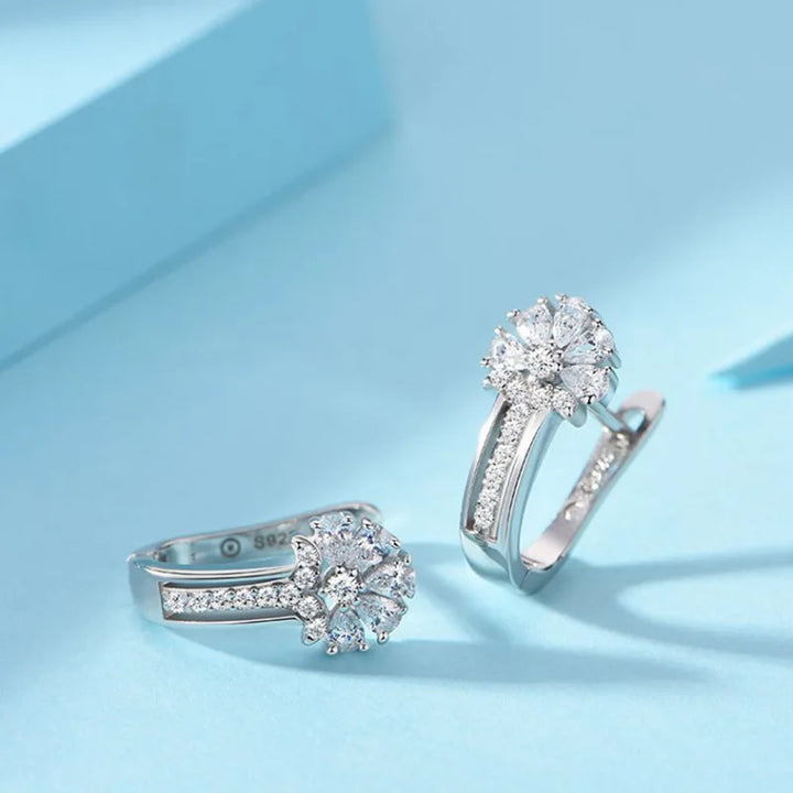 أقراط زهور من الفضة الإسترليني عيار 925 مرصعة بالزركون للنساء - هدية مجوهرات