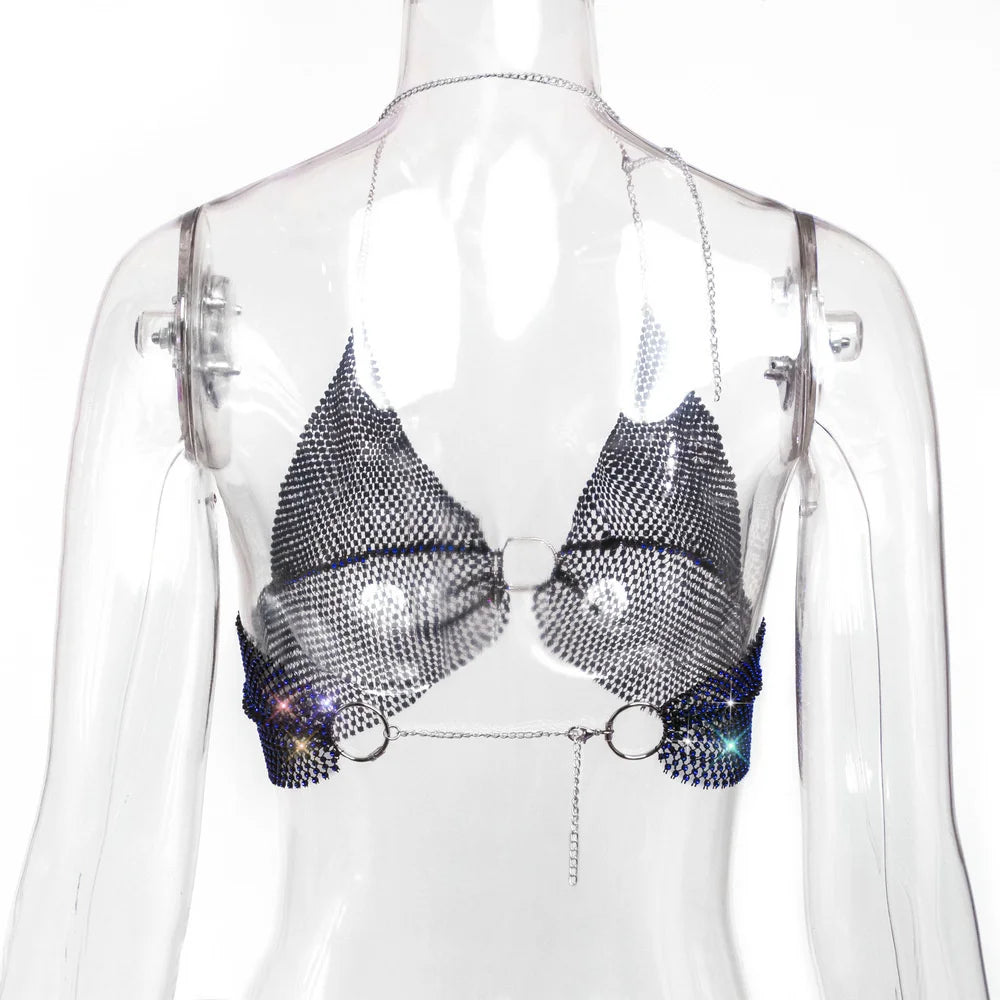 Sexy black White Summer crop top women festival Beach club outfits Party tank top t shirt woman Halter Rhinestones tops topy Hot