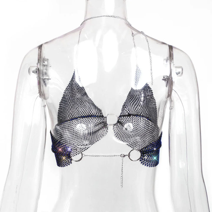 Sexy black White Summer crop top women festival Beach club outfits Party tank top t shirt woman Halter Rhinestones tops topy Hot