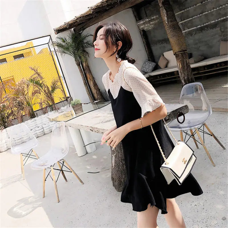 Casual Tunics Midi Fashion Age Reduction Aesthetic Summer Light Dress Elegant 2025 Korean Thin Women's Dresses Loose Cover Belly