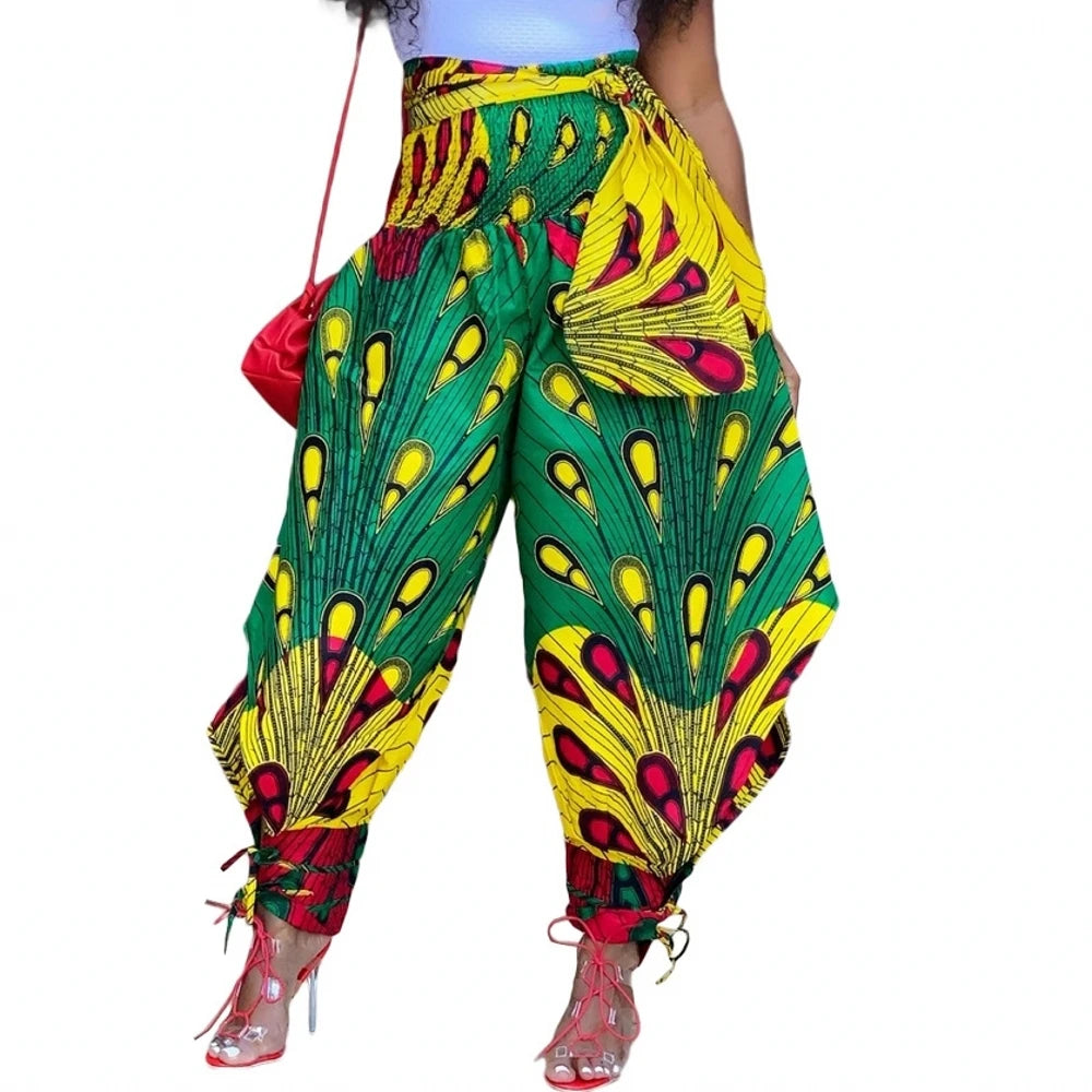 Polyester African Ladies Clothes Dashiki Print Trousers Elastic Waist Ankara Fashion High Harem Pant African Pants For Women
