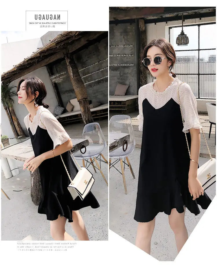 Casual Tunics Midi Fashion Age Reduction Aesthetic Summer Light Dress Elegant 2025 Korean Thin Women's Dresses Loose Cover Belly