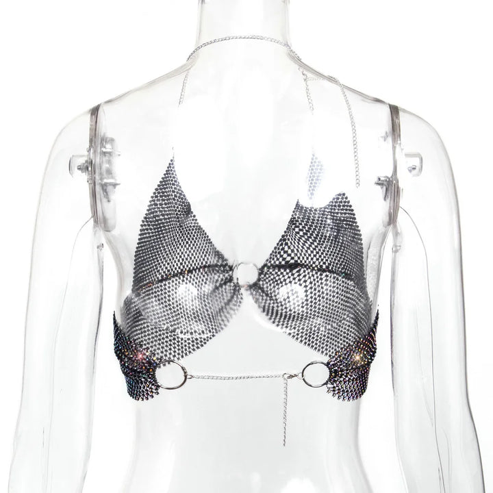 Sexy black White Summer crop top women festival Beach club outfits Party tank top t shirt woman Halter Rhinestones tops topy Hot