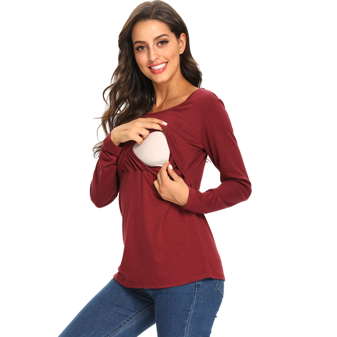 Maternity Long Sleeve Nursing Top – Loose & Comfortable