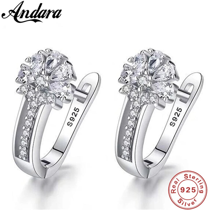 أقراط زهور من الفضة الإسترليني عيار 925 مرصعة بالزركون للنساء - هدية مجوهرات