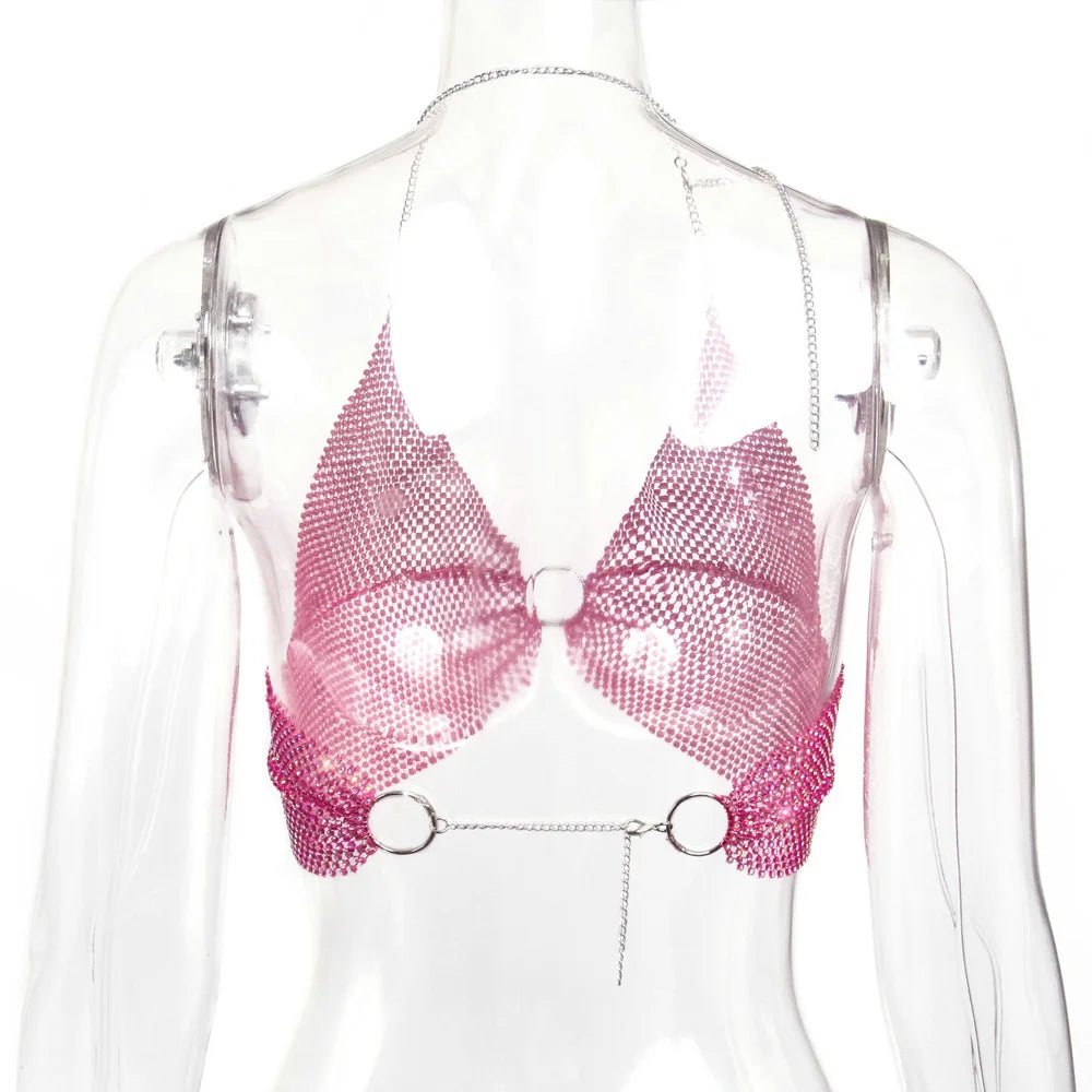 Sexy black White Summer crop top women festival Beach club outfits Party tank top t shirt woman Halter Rhinestones tops topy Hot