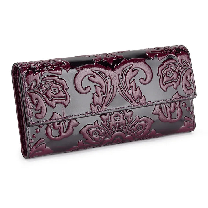 Women’s Genuine Leather Wallet – Large Cow Leather Floral Clutch Purse