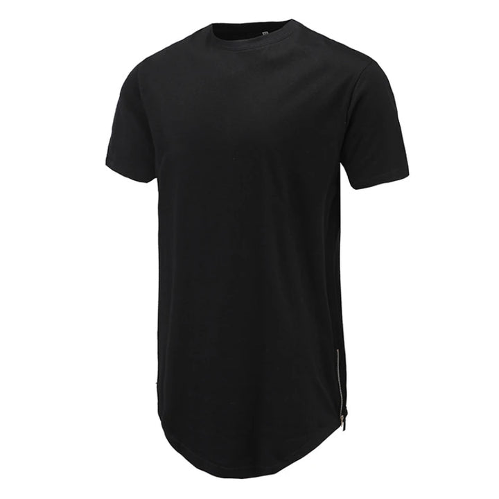 New Summer Best Seller Mens T Shirts Solid Color Round Neck Bottom Side Zipper Fashion Hip-hop Style White Short Sleeve Male