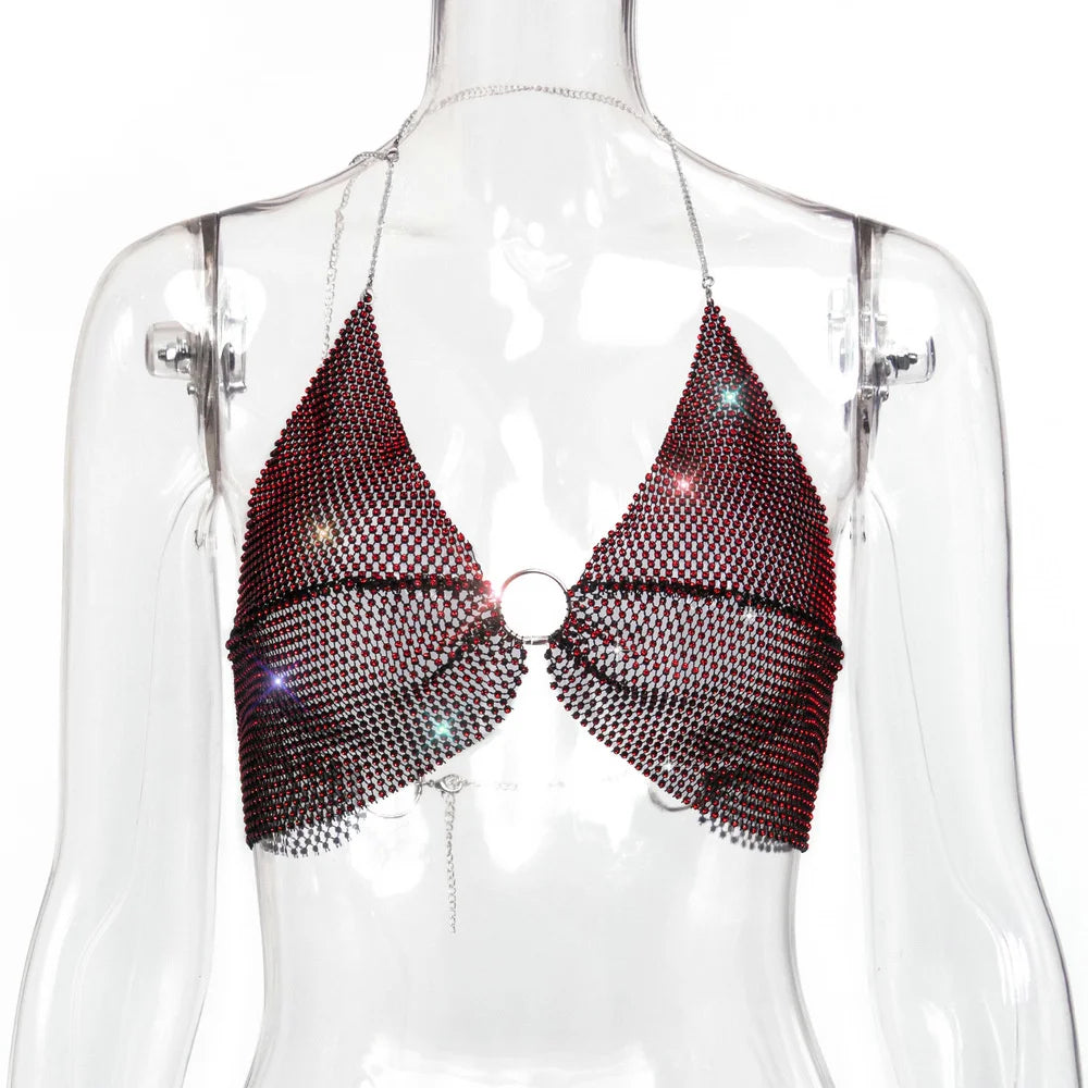 Sexy black White Summer crop top women festival Beach club outfits Party tank top t shirt woman Halter Rhinestones tops topy Hot