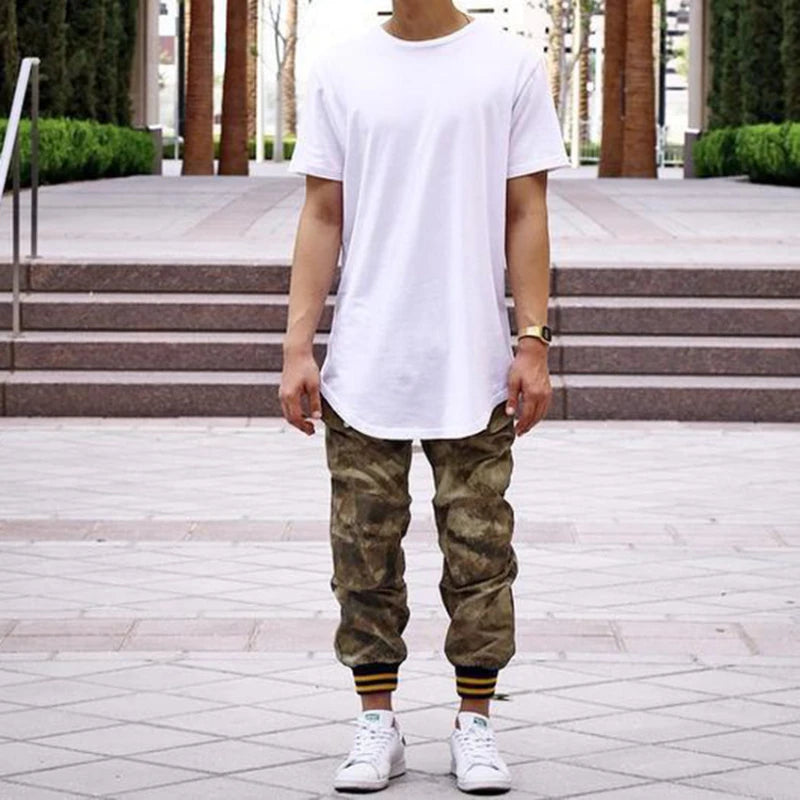 New Summer Best Seller Mens T Shirts Solid Color Round Neck Bottom Side Zipper Fashion Hip-hop Style White Short Sleeve Male