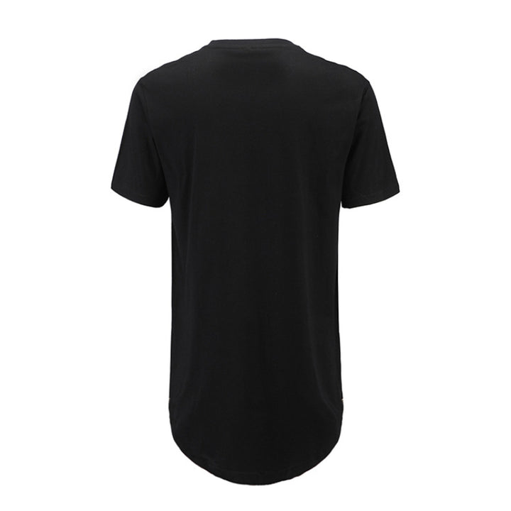 New Summer Best Seller Mens T Shirts Solid Color Round Neck Bottom Side Zipper Fashion Hip-hop Style White Short Sleeve Male