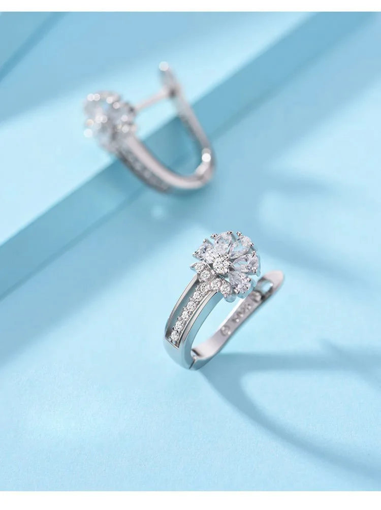 أقراط زهور من الفضة الإسترليني عيار 925 مرصعة بالزركون للنساء - هدية مجوهرات