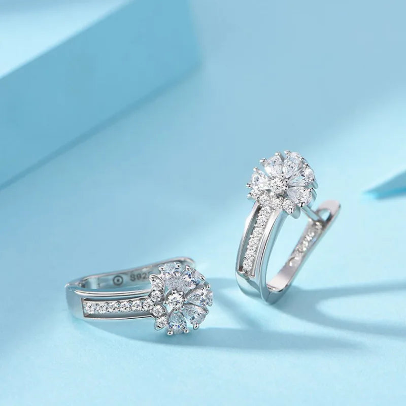 أقراط زهور من الفضة الإسترليني عيار 925 مرصعة بالزركون للنساء - هدية مجوهرات