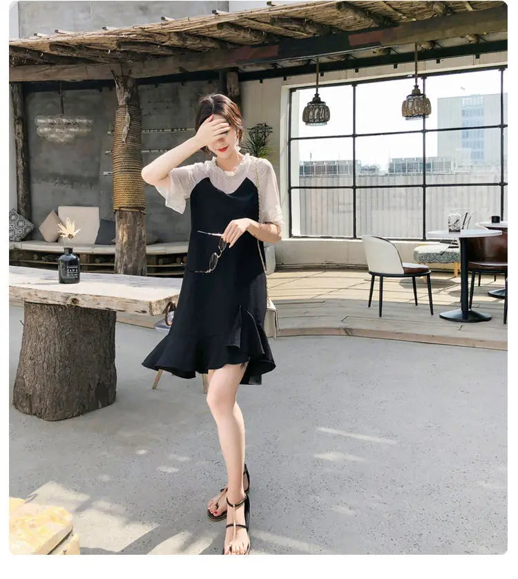 Casual Tunics Midi Fashion Age Reduction Aesthetic Summer Light Dress Elegant 2025 Korean Thin Women's Dresses Loose Cover Belly