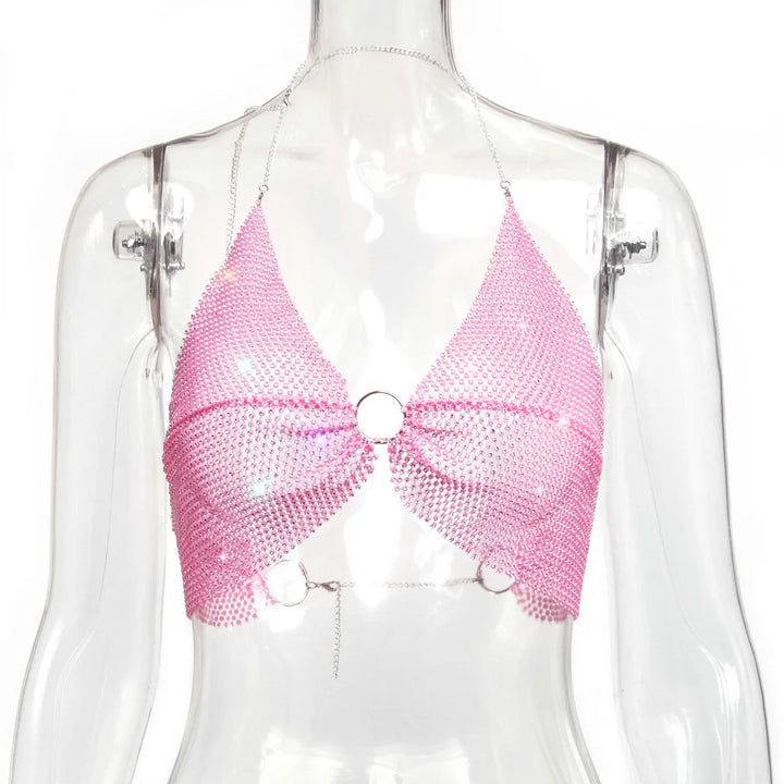 Sexy black White Summer crop top women festival Beach club outfits Party tank top t shirt woman Halter Rhinestones tops topy Hot