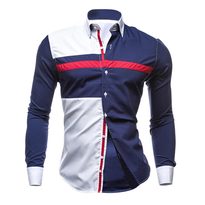 Men Long Sleeve Shirt 2025 Spring Striped Shirts Slim Fit Male Casual Social Patchwork Shirt Turn-down Collar Camisa Masculina