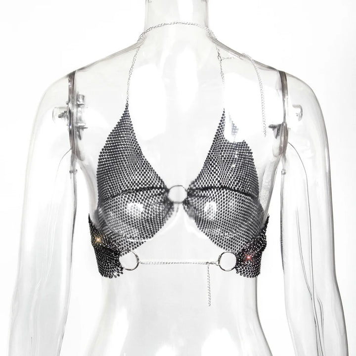 Sexy black White Summer crop top women festival Beach club outfits Party tank top t shirt woman Halter Rhinestones tops topy Hot