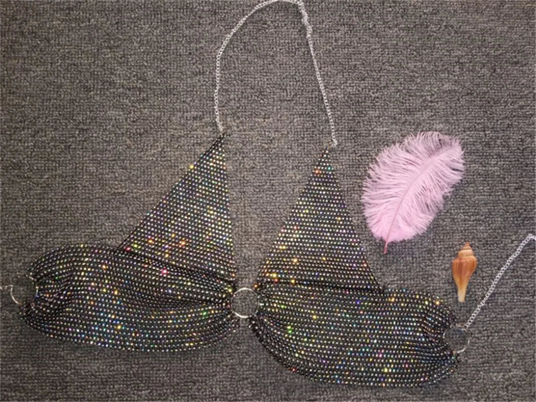 Sexy black White Summer crop top women festival Beach club outfits Party tank top t shirt woman Halter Rhinestones tops topy Hot