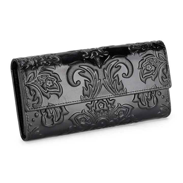 Women’s Genuine Leather Wallet – Large Cow Leather Floral Clutch Purse