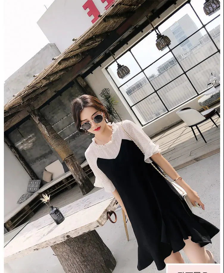 Casual Tunics Midi Fashion Age Reduction Aesthetic Summer Light Dress Elegant 2025 Korean Thin Women's Dresses Loose Cover Belly