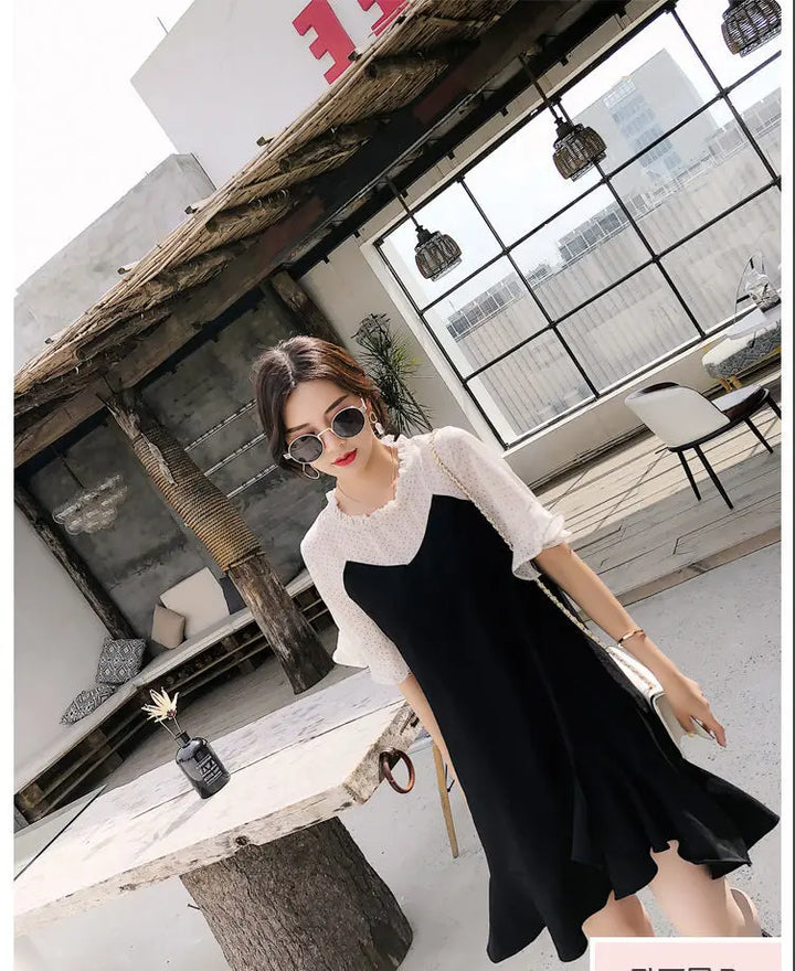 Casual Tunics Midi Fashion Age Reduction Aesthetic Summer Light Dress Elegant 2025 Korean Thin Women's Dresses Loose Cover Belly
