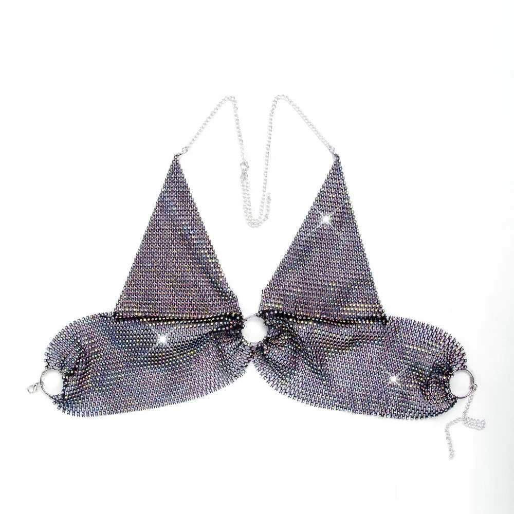 Sexy black White Summer crop top women festival Beach club outfits Party tank top t shirt woman Halter Rhinestones tops topy Hot