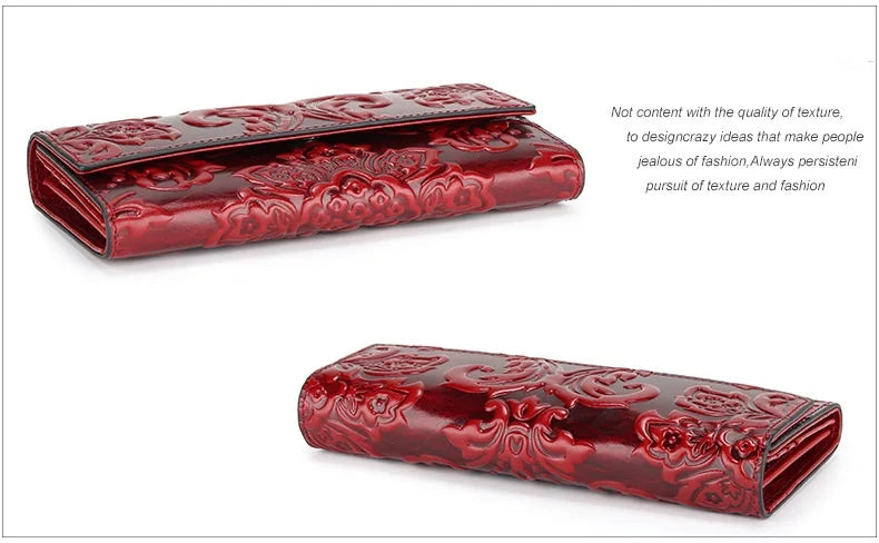 Women’s Genuine Leather Wallet – Large Cow Leather Floral Clutch Purse