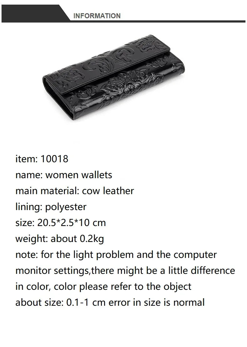 Women’s Genuine Leather Wallet – Large Cow Leather Floral Clutch Purse