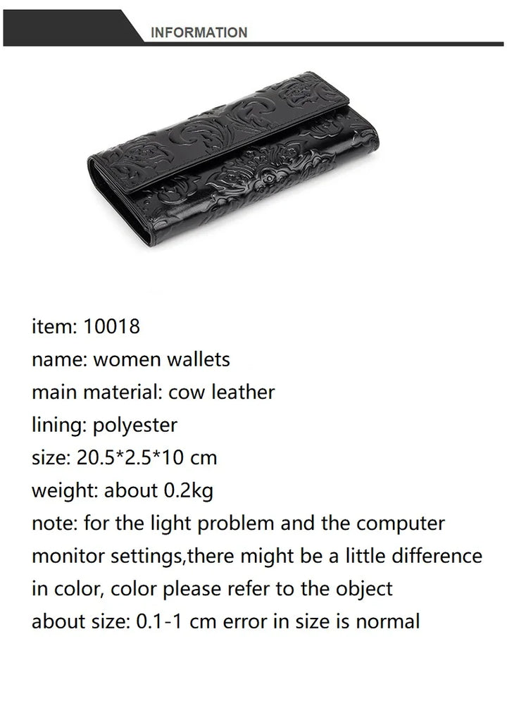 Women’s Genuine Leather Wallet – Large Cow Leather Floral Clutch Purse