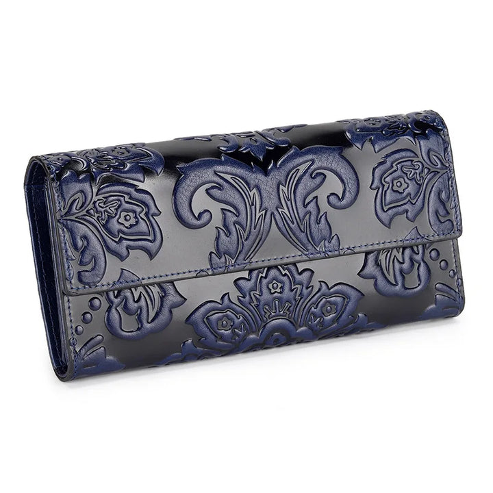 Women’s Genuine Leather Wallet – Large Cow Leather Floral Clutch Purse