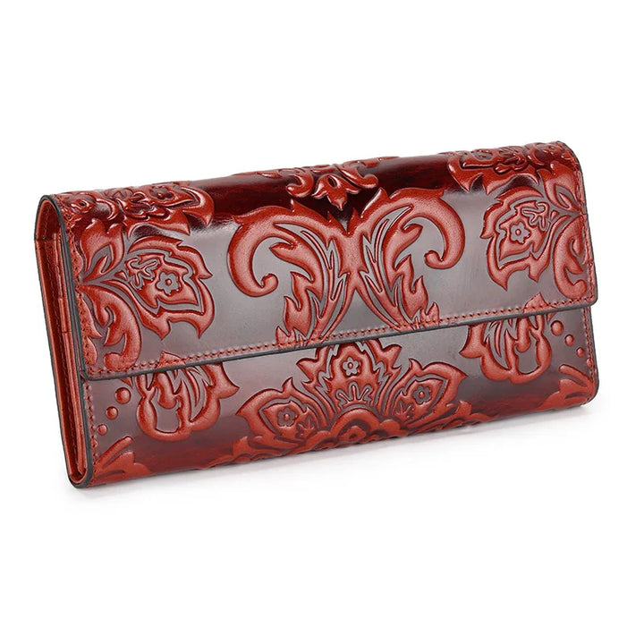 Women’s Genuine Leather Wallet – Large Cow Leather Floral Clutch Purse