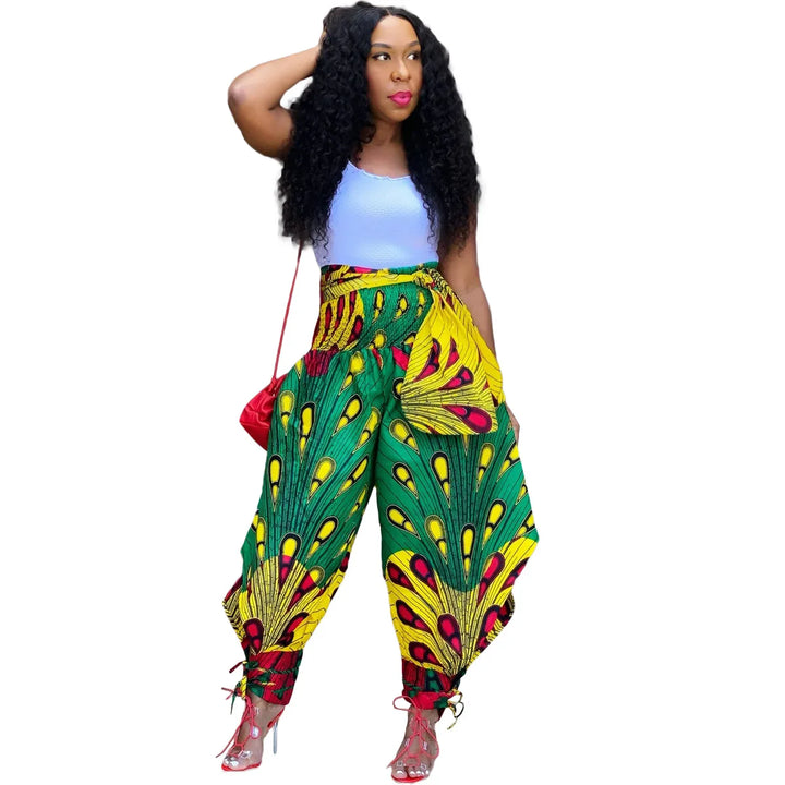Polyester African Ladies Clothes Dashiki Print Trousers Elastic Waist Ankara Fashion High Harem Pant African Pants For Women