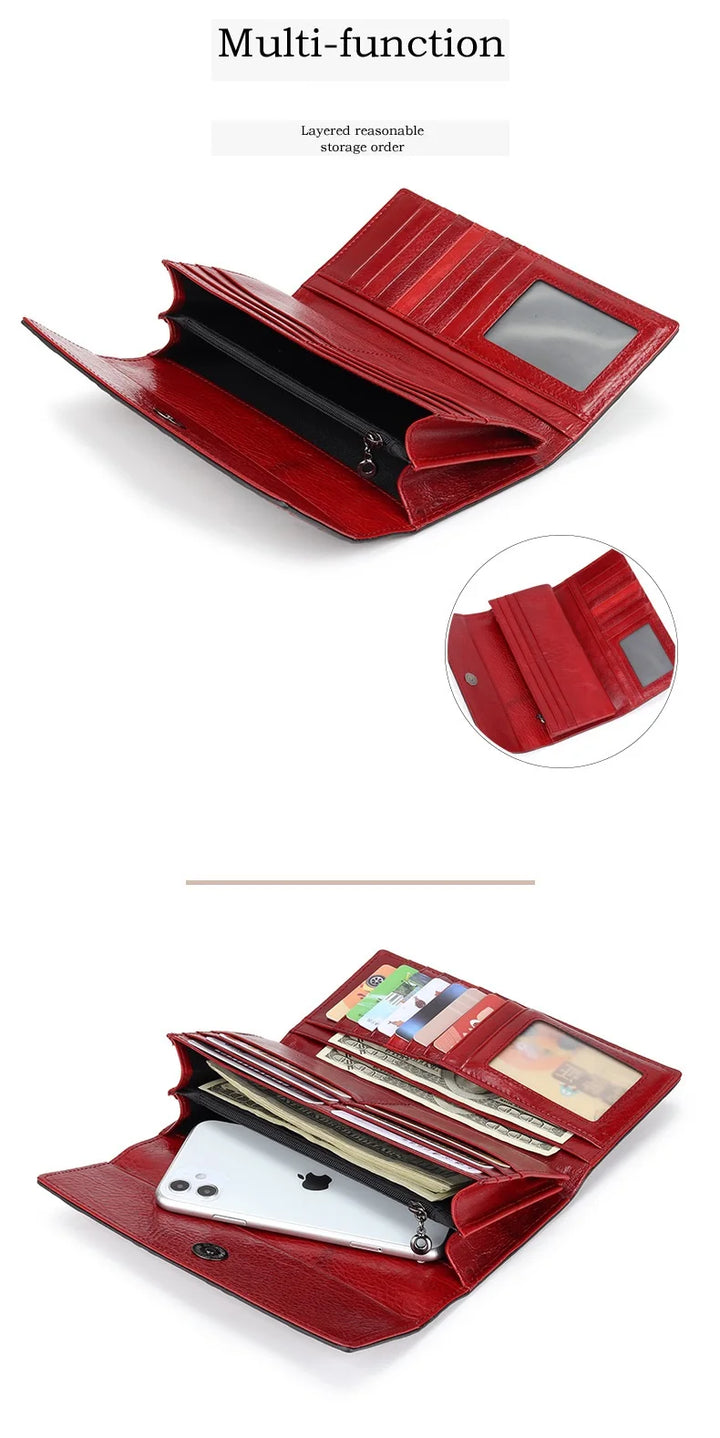 Women’s Genuine Leather Wallet – Large Cow Leather Floral Clutch Purse