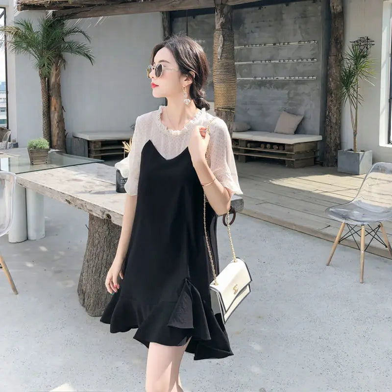 Casual Tunics Midi Fashion Age Reduction Aesthetic Summer Light Dress Elegant 2025 Korean Thin Women's Dresses Loose Cover Belly