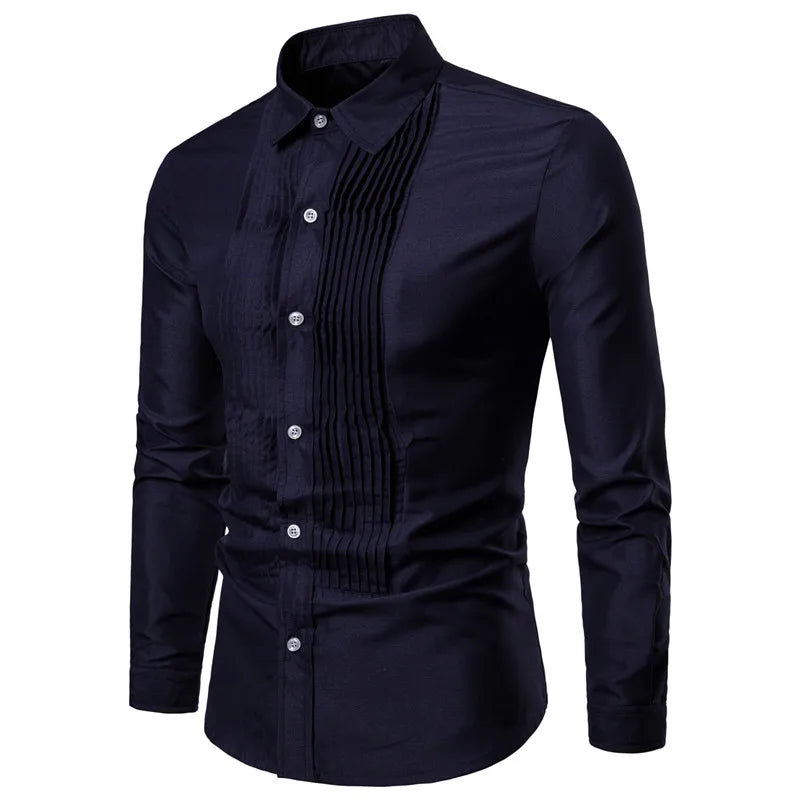 2019 New Designer Wedding Shirts For Men Long Sleeve Fashion Social Club Party Black White Men Dress Shirts Camisa Masculina