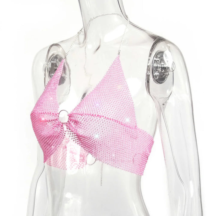 Sexy black White Summer crop top women festival Beach club outfits Party tank top t shirt woman Halter Rhinestones tops topy Hot