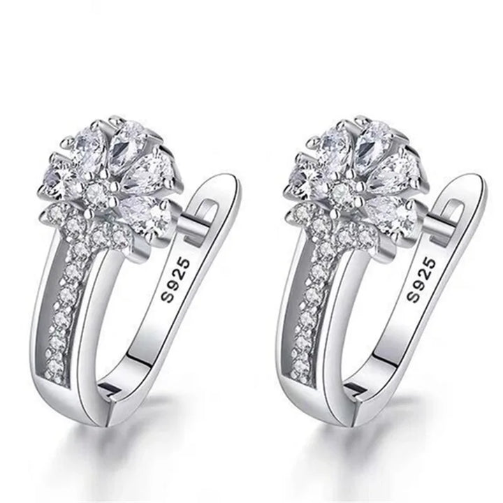 أقراط زهور من الفضة الإسترليني عيار 925 مرصعة بالزركون للنساء - هدية مجوهرات