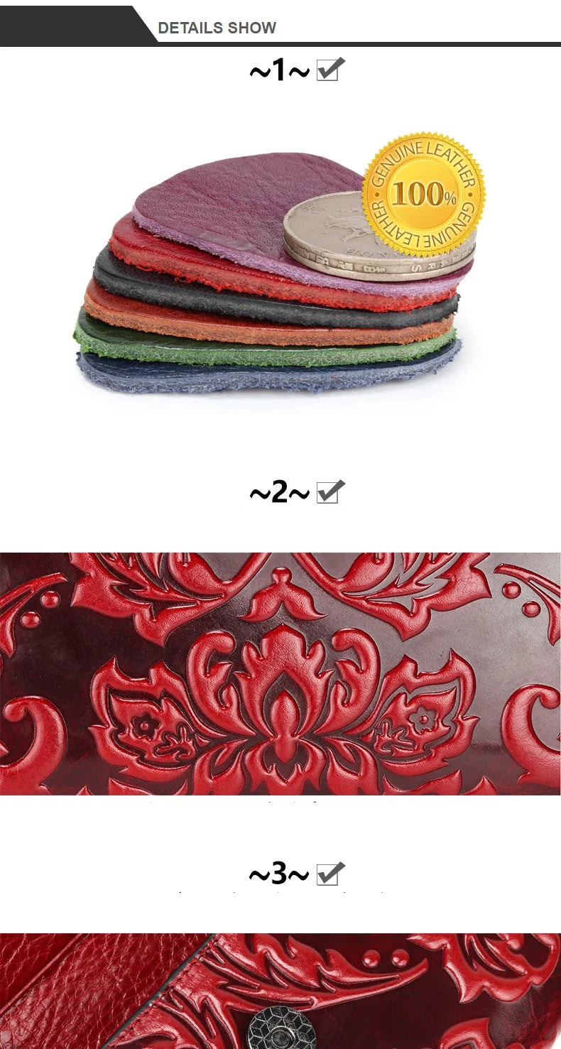 Women’s Genuine Leather Wallet – Large Cow Leather Floral Clutch Purse