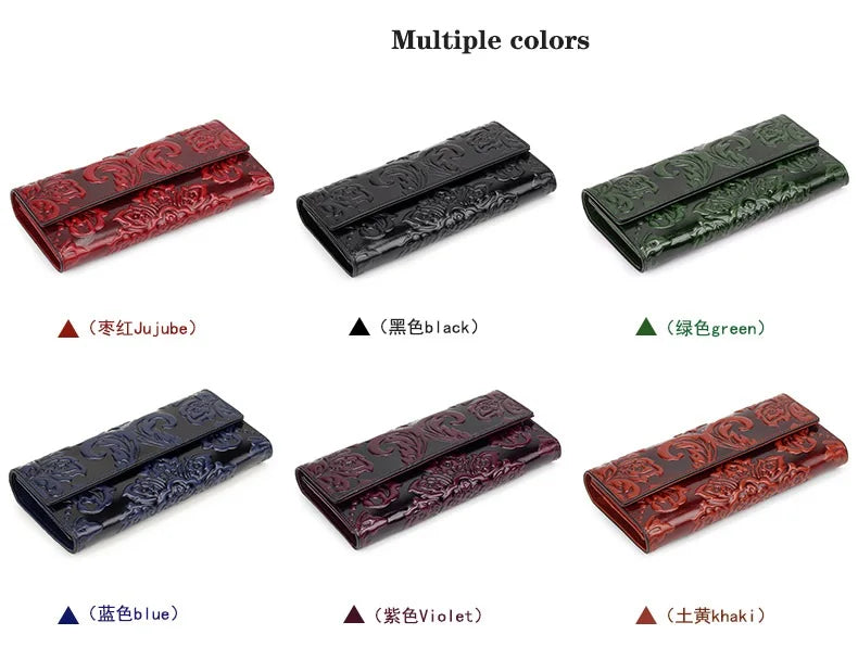 Women’s Genuine Leather Wallet – Large Cow Leather Floral Clutch Purse